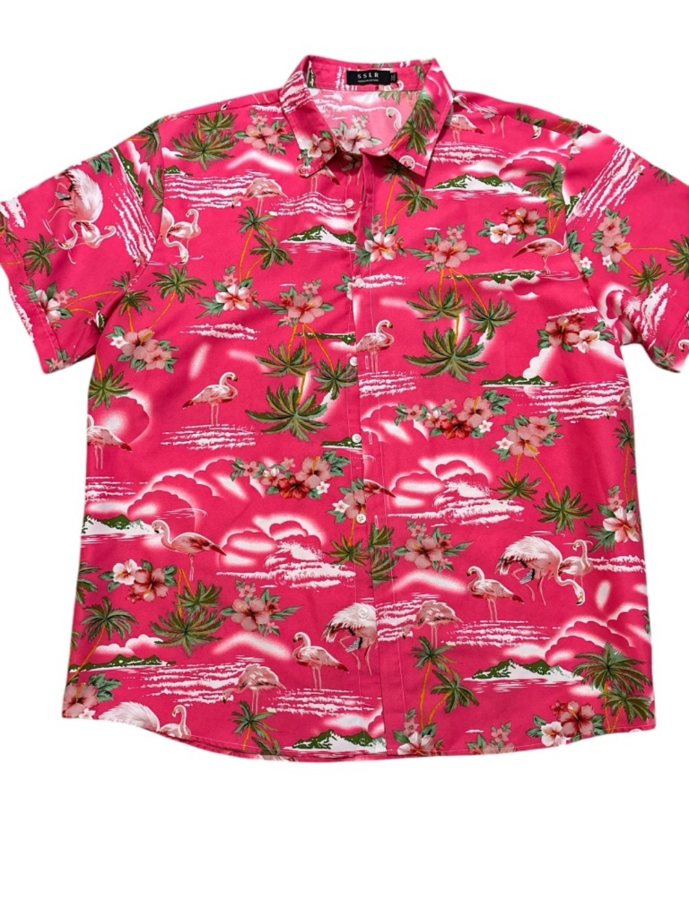SSLR Hot Pink Flamingo Hawaiian Button-Up Shirt 2XL